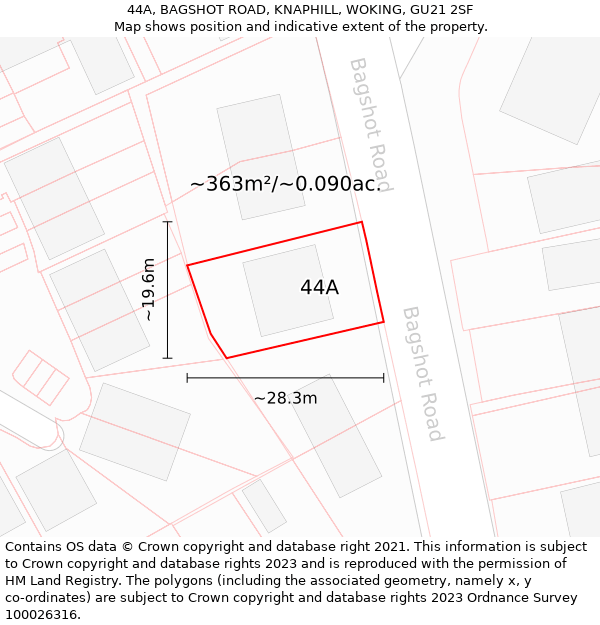 44A, BAGSHOT ROAD, KNAPHILL, WOKING, GU21 2SF: Plot and title map