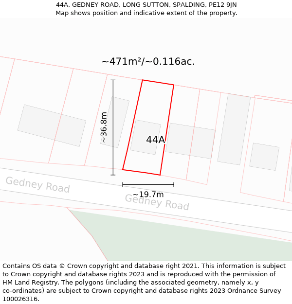 44A, GEDNEY ROAD, LONG SUTTON, SPALDING, PE12 9JN: Plot and title map