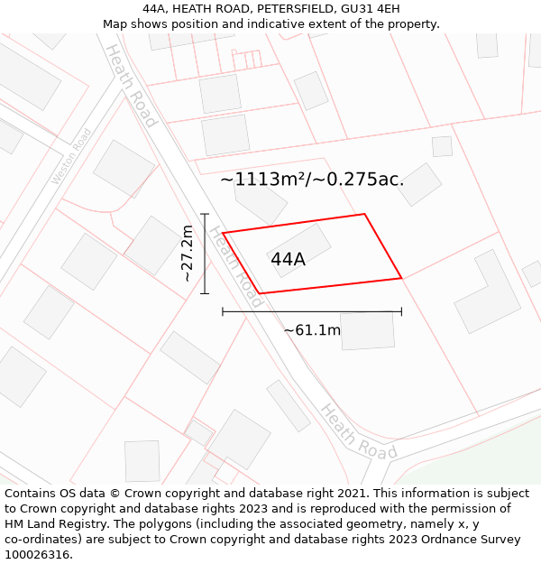 44A, HEATH ROAD, PETERSFIELD, GU31 4EH: Plot and title map