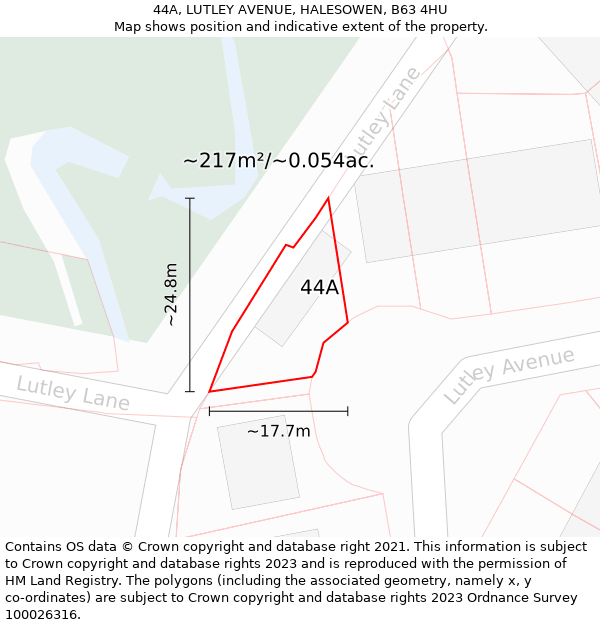 44A, LUTLEY AVENUE, HALESOWEN, B63 4HU: Plot and title map