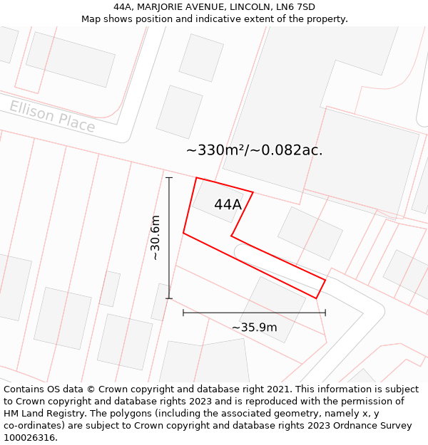 44A, MARJORIE AVENUE, LINCOLN, LN6 7SD: Plot and title map