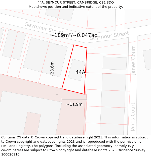 44A, SEYMOUR STREET, CAMBRIDGE, CB1 3DQ: Plot and title map