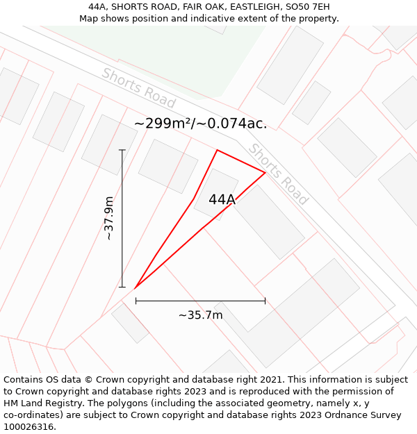 44A, SHORTS ROAD, FAIR OAK, EASTLEIGH, SO50 7EH: Plot and title map