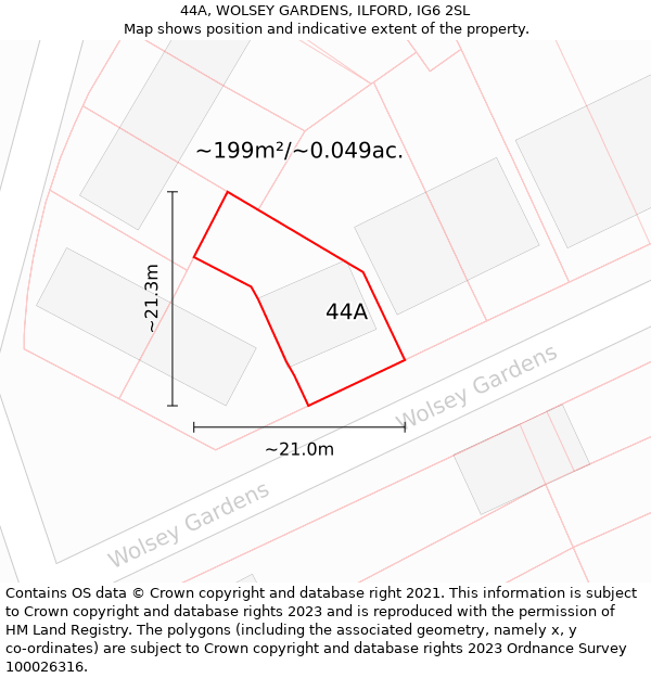 44A, WOLSEY GARDENS, ILFORD, IG6 2SL: Plot and title map