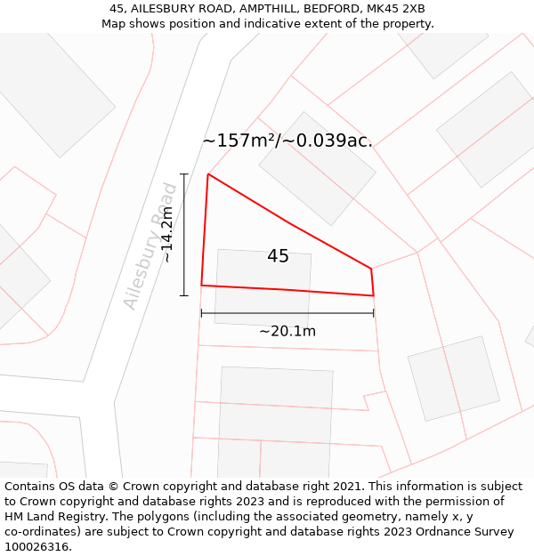 45, AILESBURY ROAD, AMPTHILL, BEDFORD, MK45 2XB: Plot and title map