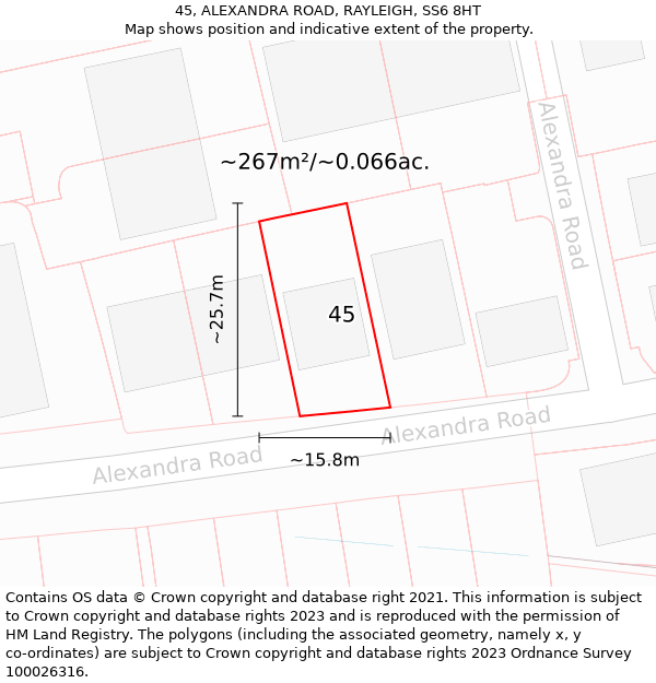 45, ALEXANDRA ROAD, RAYLEIGH, SS6 8HT: Plot and title map