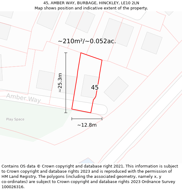 45, AMBER WAY, BURBAGE, HINCKLEY, LE10 2LN: Plot and title map