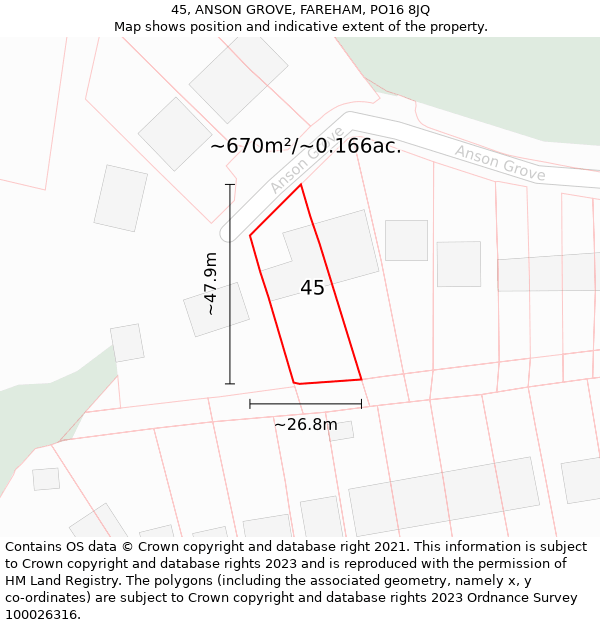 45, ANSON GROVE, FAREHAM, PO16 8JQ: Plot and title map