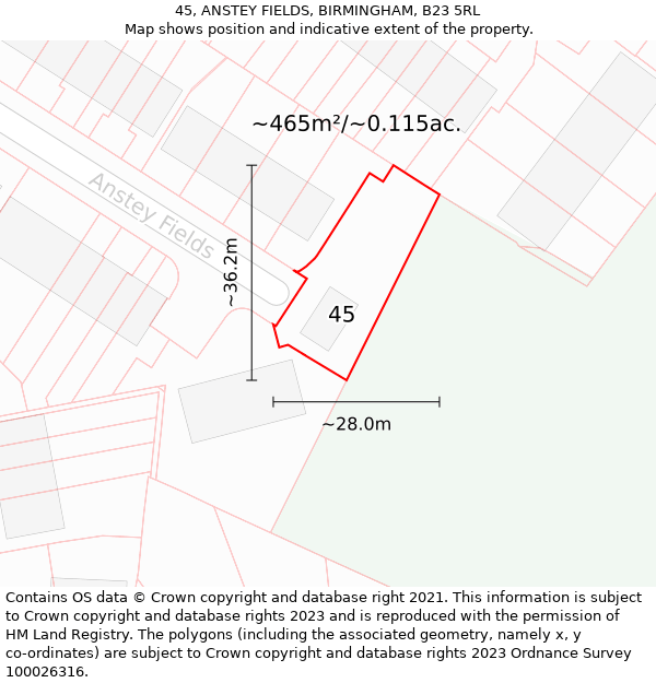 45, ANSTEY FIELDS, BIRMINGHAM, B23 5RL: Plot and title map