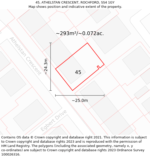 45, ATHELSTAN CRESCENT, ROCHFORD, SS4 1GY: Plot and title map