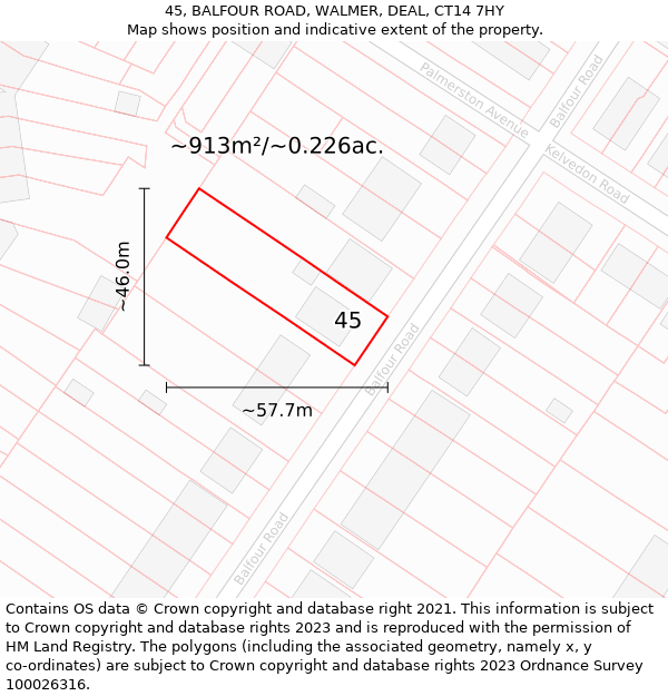 45, BALFOUR ROAD, WALMER, DEAL, CT14 7HY: Plot and title map