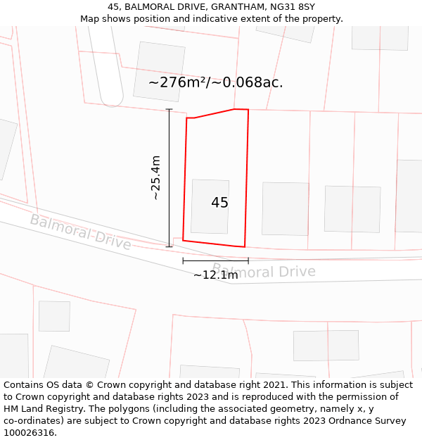 45, BALMORAL DRIVE, GRANTHAM, NG31 8SY: Plot and title map