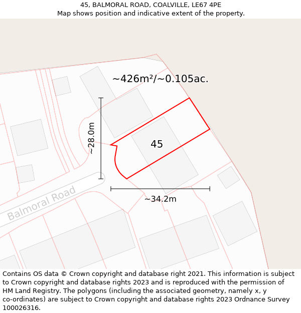 45, BALMORAL ROAD, COALVILLE, LE67 4PE: Plot and title map