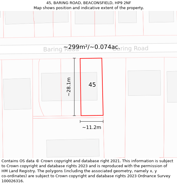 45, BARING ROAD, BEACONSFIELD, HP9 2NF: Plot and title map