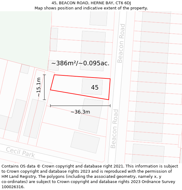 45, BEACON ROAD, HERNE BAY, CT6 6DJ: Plot and title map