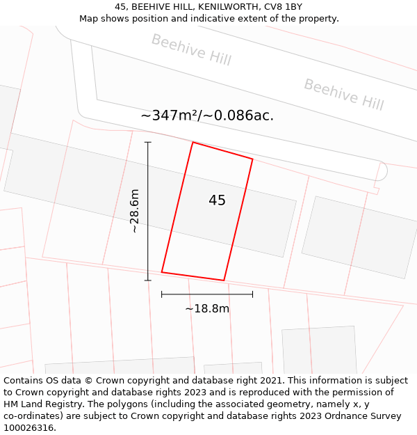 45, BEEHIVE HILL, KENILWORTH, CV8 1BY: Plot and title map