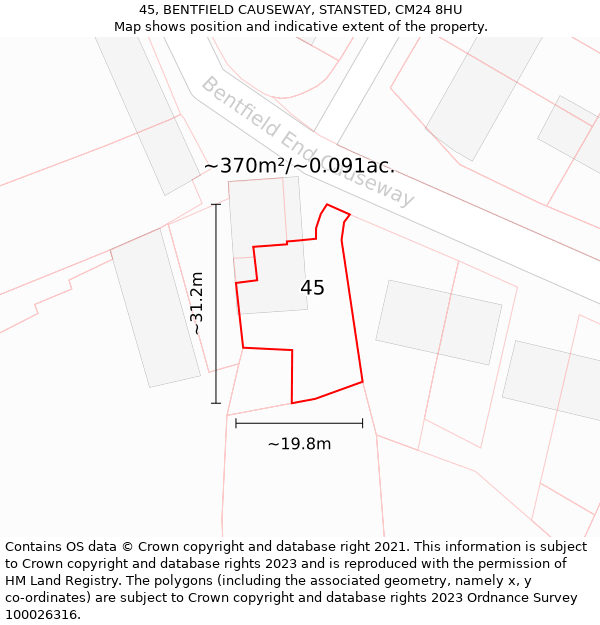 45, BENTFIELD CAUSEWAY, STANSTED, CM24 8HU: Plot and title map