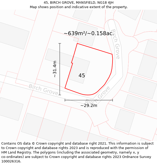 45, BIRCH GROVE, MANSFIELD, NG18 4JH: Plot and title map