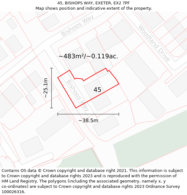 45, BISHOPS WAY, EXETER, EX2 7PF: Plot and title map