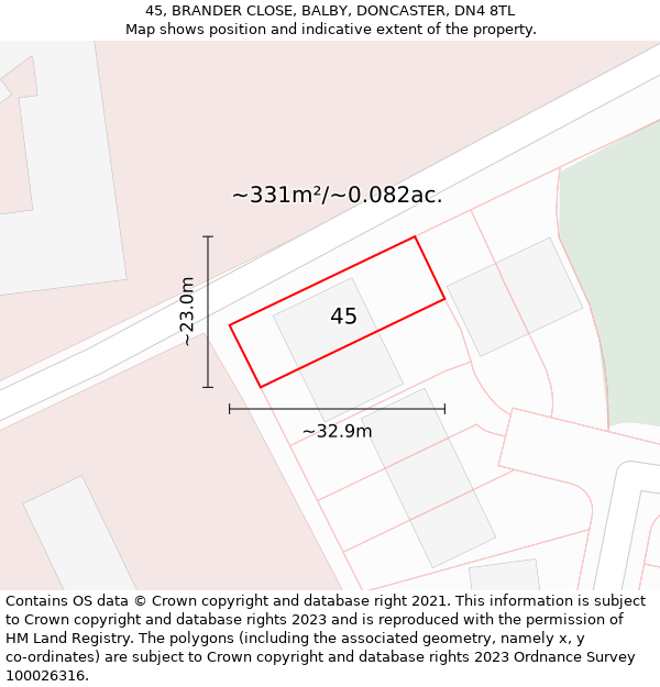 45, BRANDER CLOSE, BALBY, DONCASTER, DN4 8TL: Plot and title map