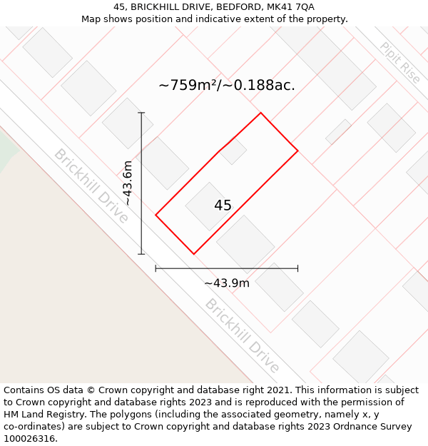 45, BRICKHILL DRIVE, BEDFORD, MK41 7QA: Plot and title map