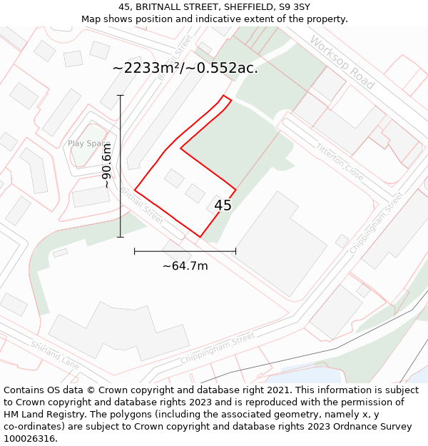 45, BRITNALL STREET, SHEFFIELD, S9 3SY: Plot and title map