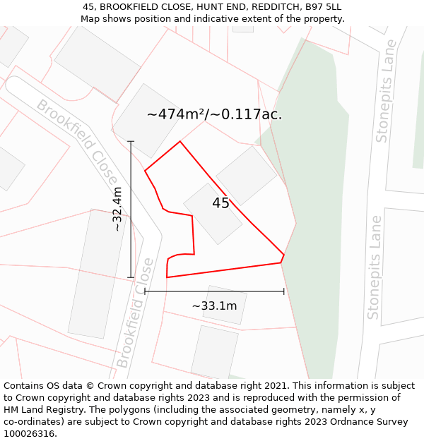 45, BROOKFIELD CLOSE, HUNT END, REDDITCH, B97 5LL: Plot and title map