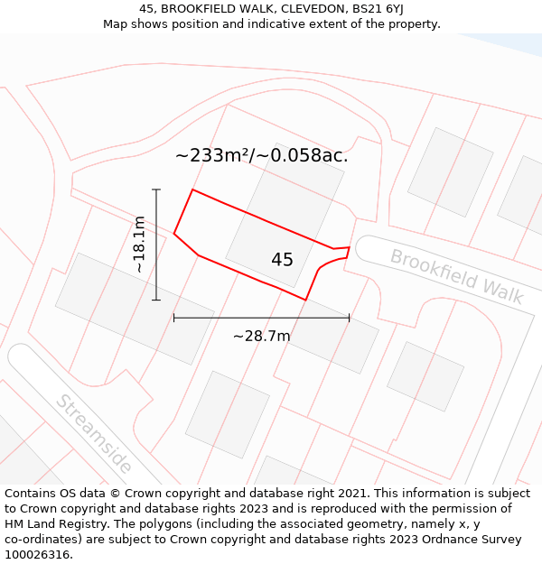 45, BROOKFIELD WALK, CLEVEDON, BS21 6YJ: Plot and title map