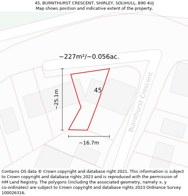 45, BURNTHURST CRESCENT, SHIRLEY, SOLIHULL, B90 4UJ: Plot and title map