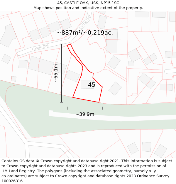 45, CASTLE OAK, USK, NP15 1SG: Plot and title map