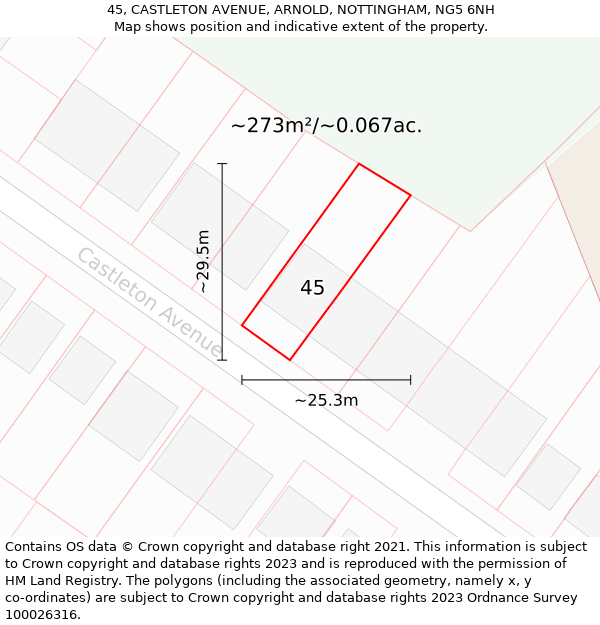 45, CASTLETON AVENUE, ARNOLD, NOTTINGHAM, NG5 6NH: Plot and title map