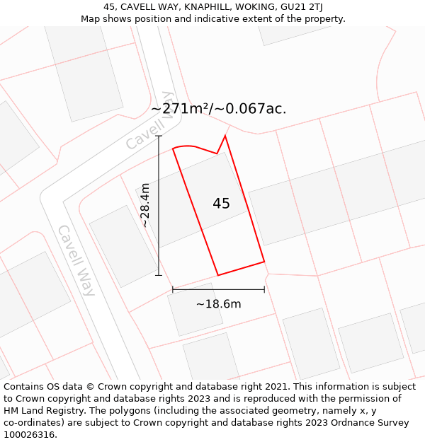 45, CAVELL WAY, KNAPHILL, WOKING, GU21 2TJ: Plot and title map