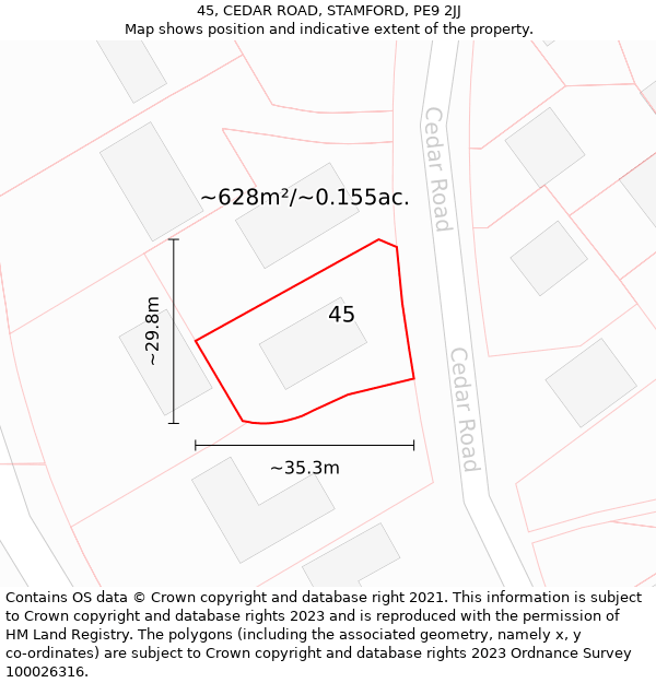 45, CEDAR ROAD, STAMFORD, PE9 2JJ: Plot and title map