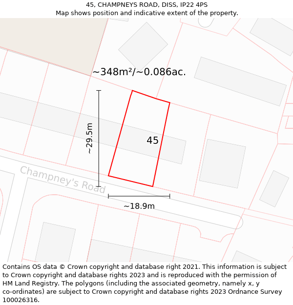 45, CHAMPNEYS ROAD, DISS, IP22 4PS: Plot and title map