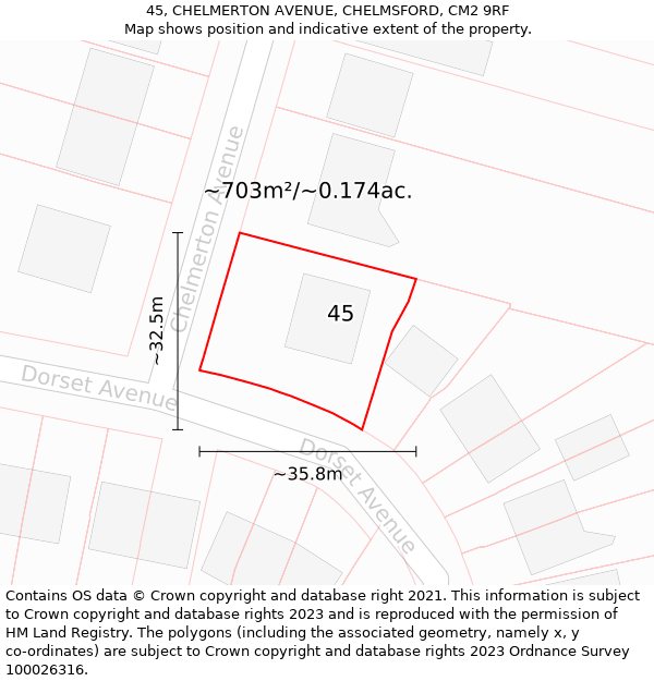 45, CHELMERTON AVENUE, CHELMSFORD, CM2 9RF: Plot and title map