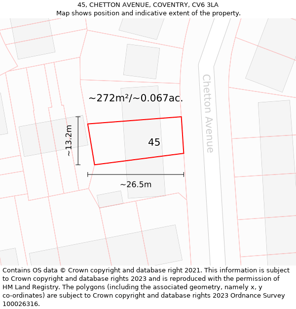 45, CHETTON AVENUE, COVENTRY, CV6 3LA: Plot and title map