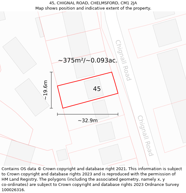 45, CHIGNAL ROAD, CHELMSFORD, CM1 2JA: Plot and title map