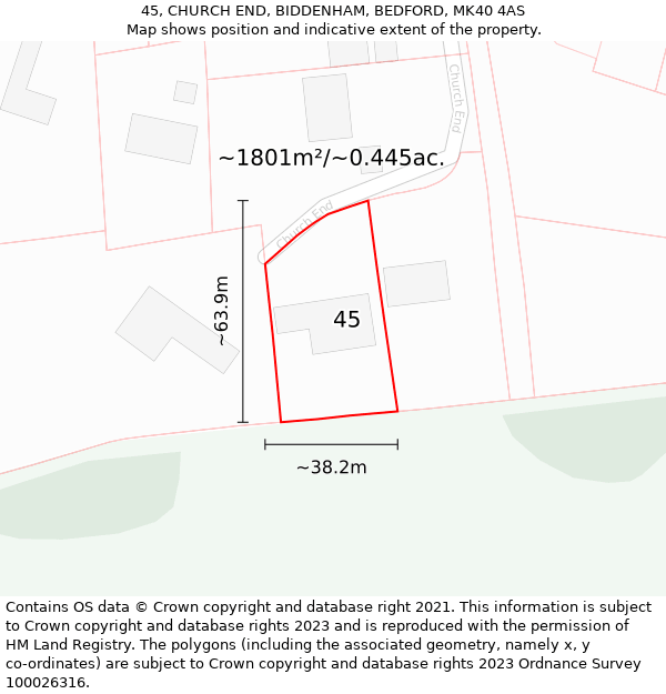 45, CHURCH END, BIDDENHAM, BEDFORD, MK40 4AS: Plot and title map