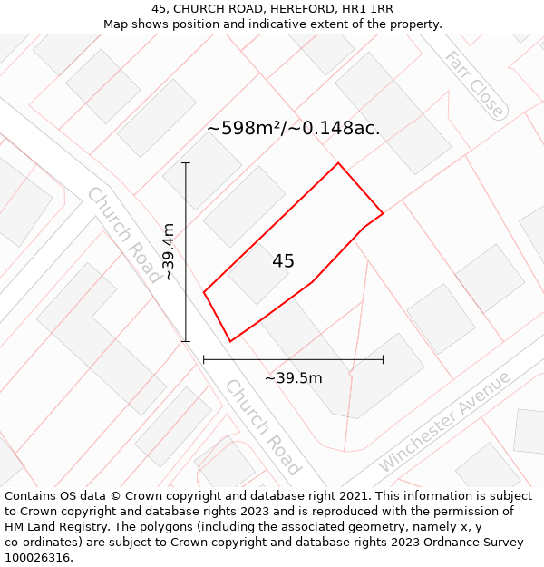 45, CHURCH ROAD, HEREFORD, HR1 1RR: Plot and title map