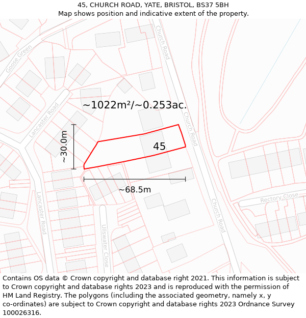 45, CHURCH ROAD, YATE, BRISTOL, BS37 5BH: Plot and title map