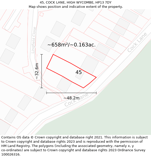 45, COCK LANE, HIGH WYCOMBE, HP13 7DY: Plot and title map