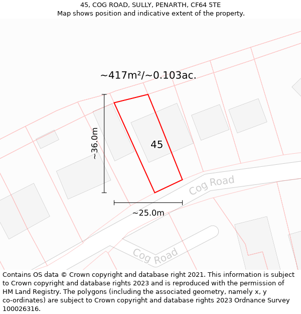 45, COG ROAD, SULLY, PENARTH, CF64 5TE: Plot and title map