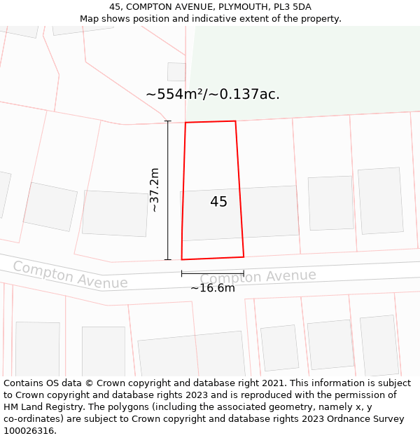 45, COMPTON AVENUE, PLYMOUTH, PL3 5DA: Plot and title map