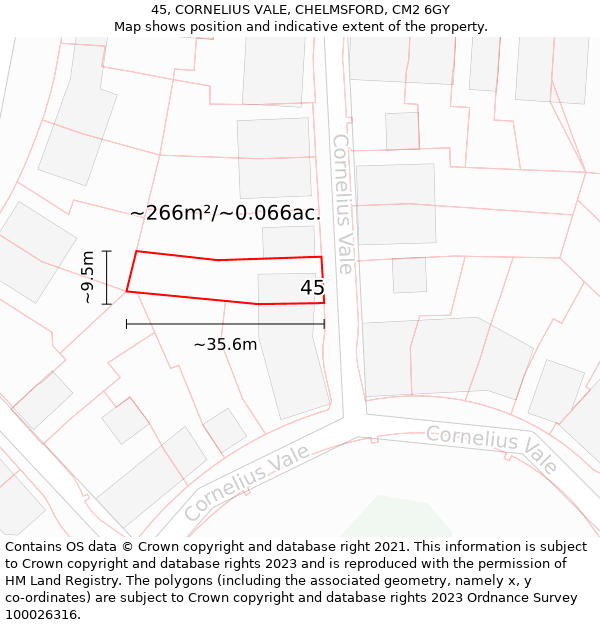 45, CORNELIUS VALE, CHELMSFORD, CM2 6GY: Plot and title map