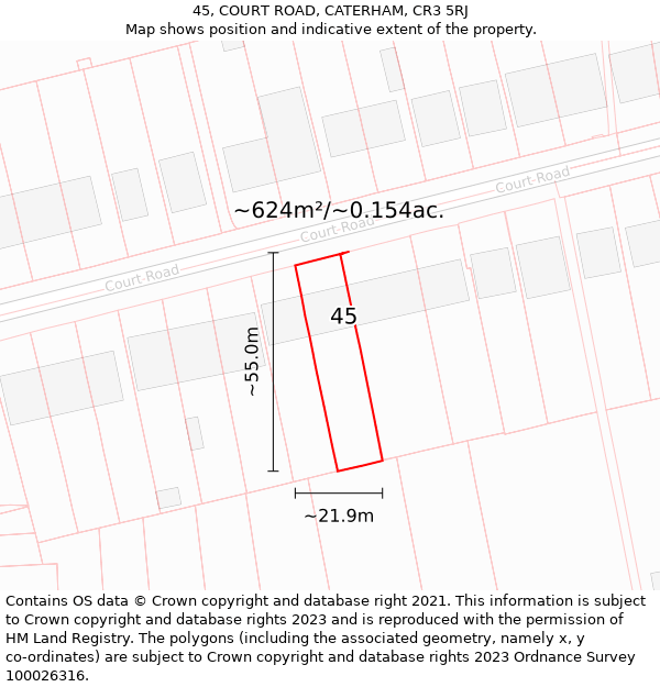 45, COURT ROAD, CATERHAM, CR3 5RJ: Plot and title map