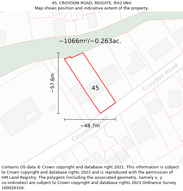 45, CROYDON ROAD, REIGATE, RH2 0NA: Plot and title map