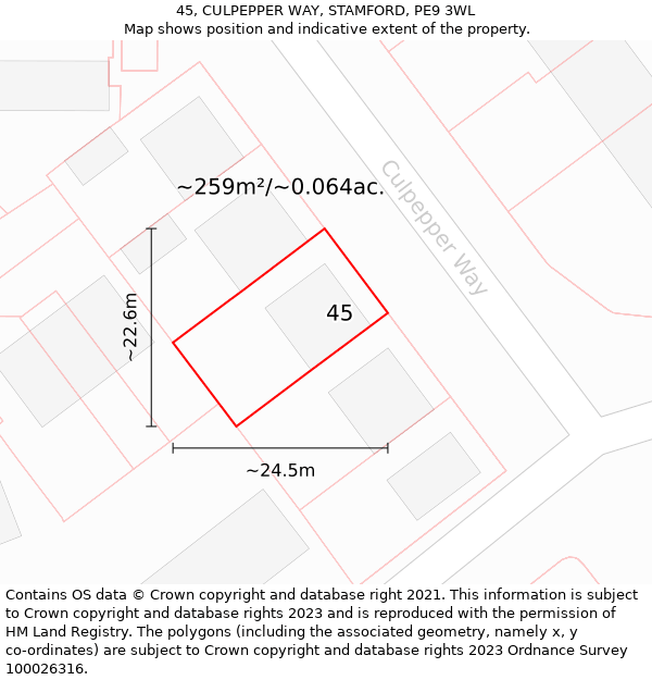 45, CULPEPPER WAY, STAMFORD, PE9 3WL: Plot and title map