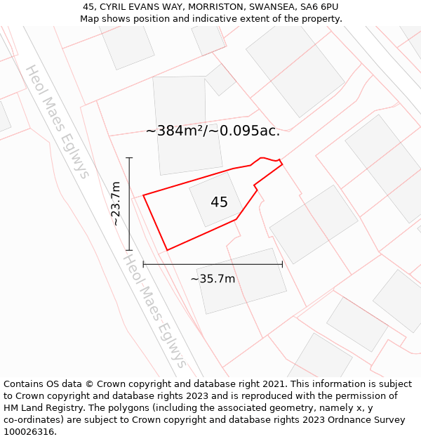 45, CYRIL EVANS WAY, MORRISTON, SWANSEA, SA6 6PU: Plot and title map