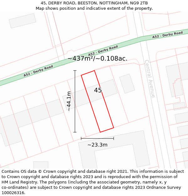 45, DERBY ROAD, BEESTON, NOTTINGHAM, NG9 2TB: Plot and title map