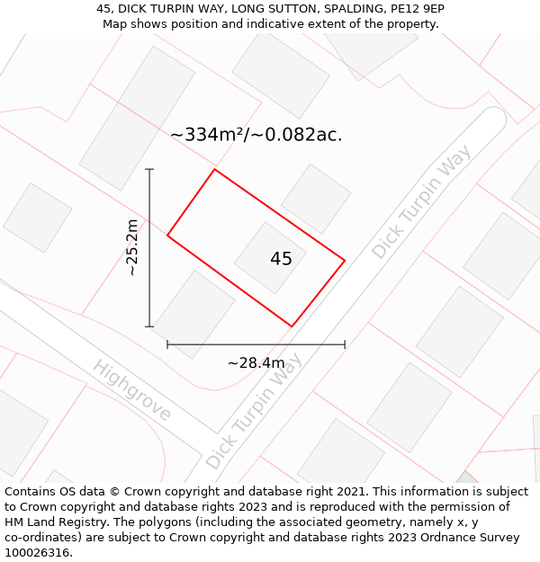 45, DICK TURPIN WAY, LONG SUTTON, SPALDING, PE12 9EP: Plot and title map